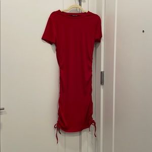 Solid drawstring fitted dress